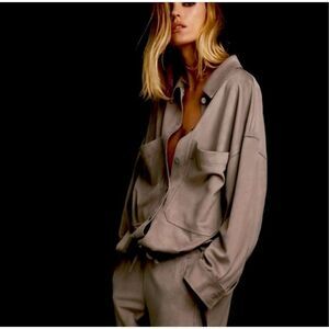 Zara Greige Gray Beige The Katy Over Shirt sz L NWT